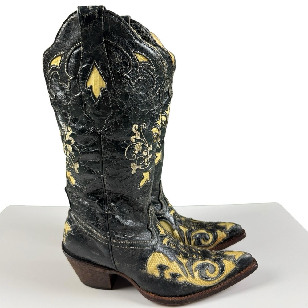 Vintage Corral Western Boots Bone‎ Lizard Inlay Pointy Toe C2116 Women Size 6 M